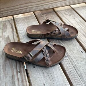 White Mountain Brown Braided Leather Slide Sandals with Buckle